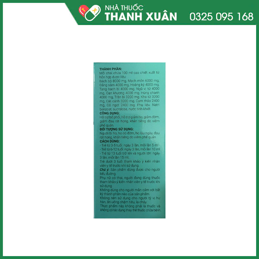 Cao Lỏng Bổ Phổi - Bắc Thái giúp bổ phổi, giảm do, giảm đau rát họng và khản tiếng do viêm phế quản